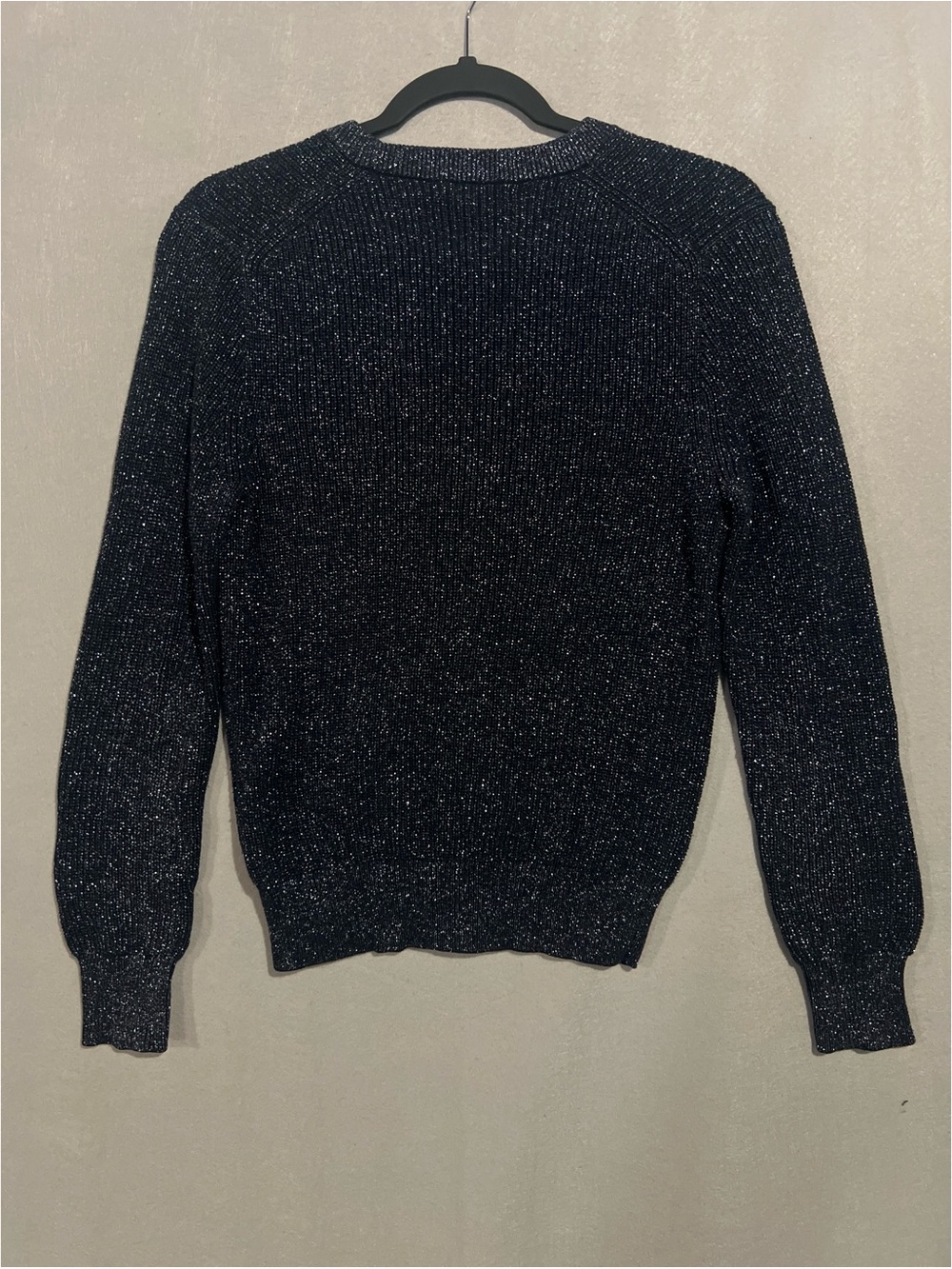 J.Crew Sparkly Metallic Ribbed Cardigan Women’s Small Navy Blue Silver C3877 - Picture 3 of 11